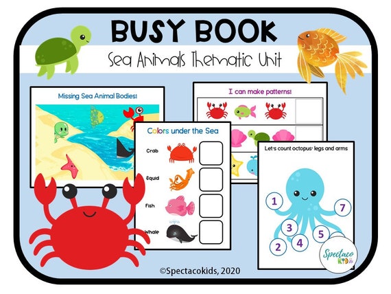 Sea Animal Printable Toddler Busy Book  Sorting and Matching