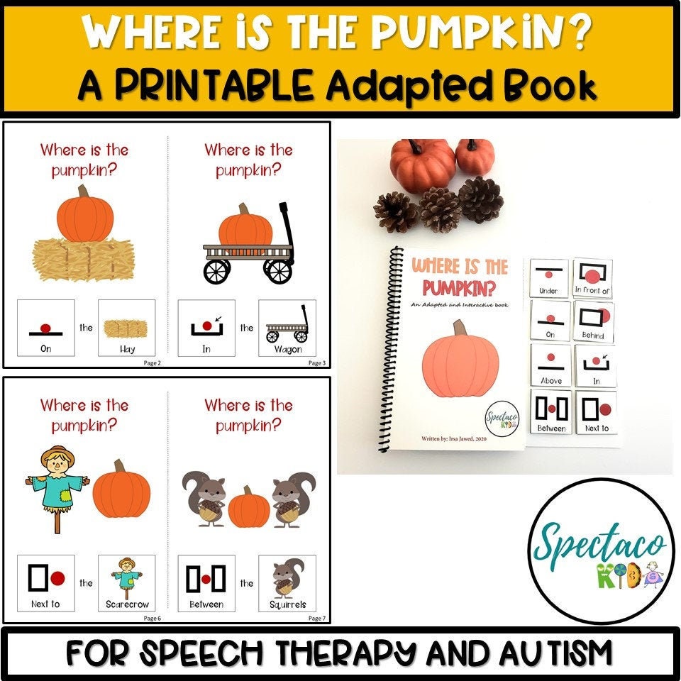 Prepositions fall theme PRINTABLE ADAPTED INTERACTIVE book for speech therapy, special education and autism, instant download, children book