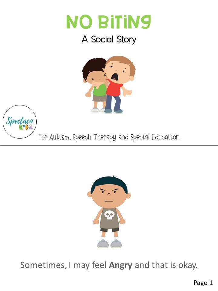 No Biting A Social Story for Autism and Behavior Management and Classroom Management, Printable
