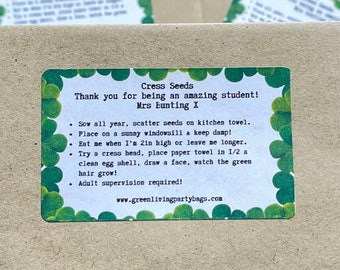 Personalised End of Term Gift, Custom End of School Year Favour, Eco Friendly Teacher Class Pupil Thank You, Grow Your Own Cress Seeds