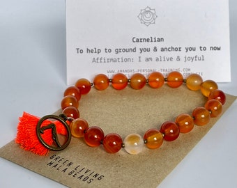 Power Bracelet Carnelian Crystal Gemstone, Chakra gift, Wrist Mala Bracelet, Sacral Chakra Jewellery, Meditation Mindfulness