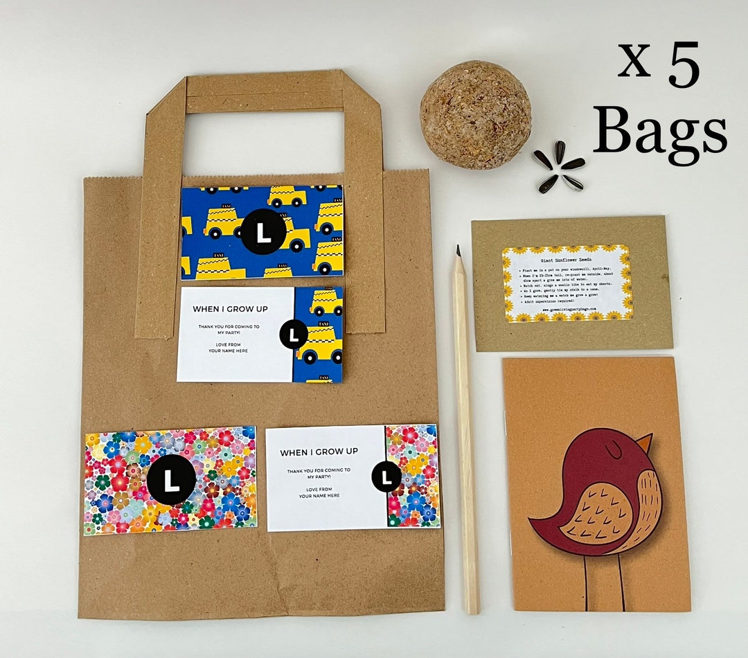 5 X Plastic Free Personalised Party Bags Eco Friendly Party Bags Nature Wildlife Party Bags Zero