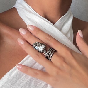 Full Finger Ring - Natural Pearl Long Finger Ring - Blackened Sterling Silver Jewelry - Avant Garde Style Unusual Ring for Women