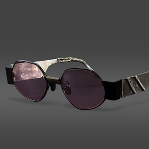 Lunettes de soleil en argent faites main - Verres roses protégés contre les UV - Argent sterling oxydé - Lunettes de mode unisexe