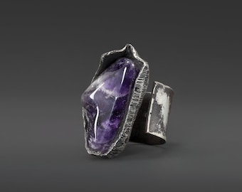 Purple Amethyst Ring, Oxidized Sterling Silver, One Of A Kind
