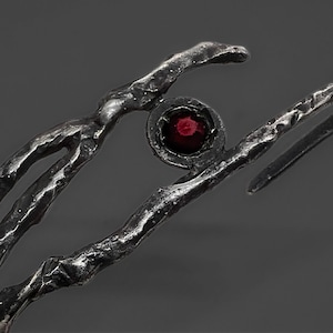 Piercing Ear Cuff Zircon - Oxidized Sterling Silver Earring - Twig Inspired Design Ear Wrap - Garnet and Sapphire Options Available