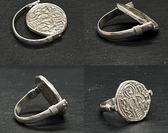 Antique Georgian Coin Inspired Silver Ring - Handcrafted 925 Sterling Silver Reversible Ring - Flip Design for Double Side Wear
