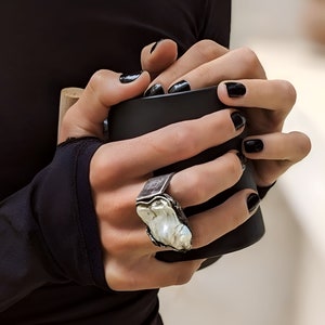 Huge Raw Organic Pearl Ring - Oxidized 925 Sterling Silver with White Natural Pearl - Nickel-Free, Lead-Free Jewelry - One Of A Kind