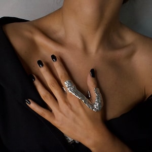 Two Finger Ring: Sterling Silver, Armor Jewelry, Custom Made for Your Hand Size