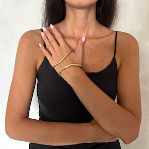 Brass Palm Cuff Bracelet - Optional Gold Plated, Custom Made for Your Hand Size