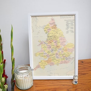 Vintage Karte gerahmt ENGLAND, England Karte| alte Landkarte Wandkunst| Vintage Wohnkultur| Geschenk für ihn| Geschenk für Grandad| Geschenk für sie| Geschenk für Papa