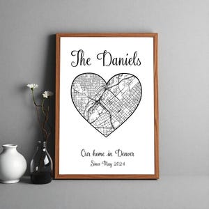 Personalisierte benutzerdefinierte Herz Karte Druck, Home Lage Wandkunst, neues Zuhause Geschenk, Valentinstag Geschenk, Koordinaten Karte drucken,