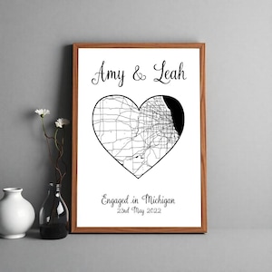 Impression de carte coeur personnalisée personnalisée, art mural emplacement de la maison, cadeau pour une nouvelle maison, cadeau de la Saint-Valentin, impression de carte avec coordonnées,