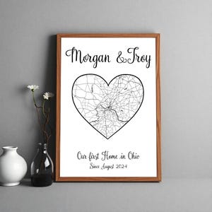 Personalisierte benutzerdefinierte Herz Karte Druck, Home Lage Wandkunst, neues Zuhause Geschenk, Valentinstag Geschenk, Koordinaten Karte drucken,