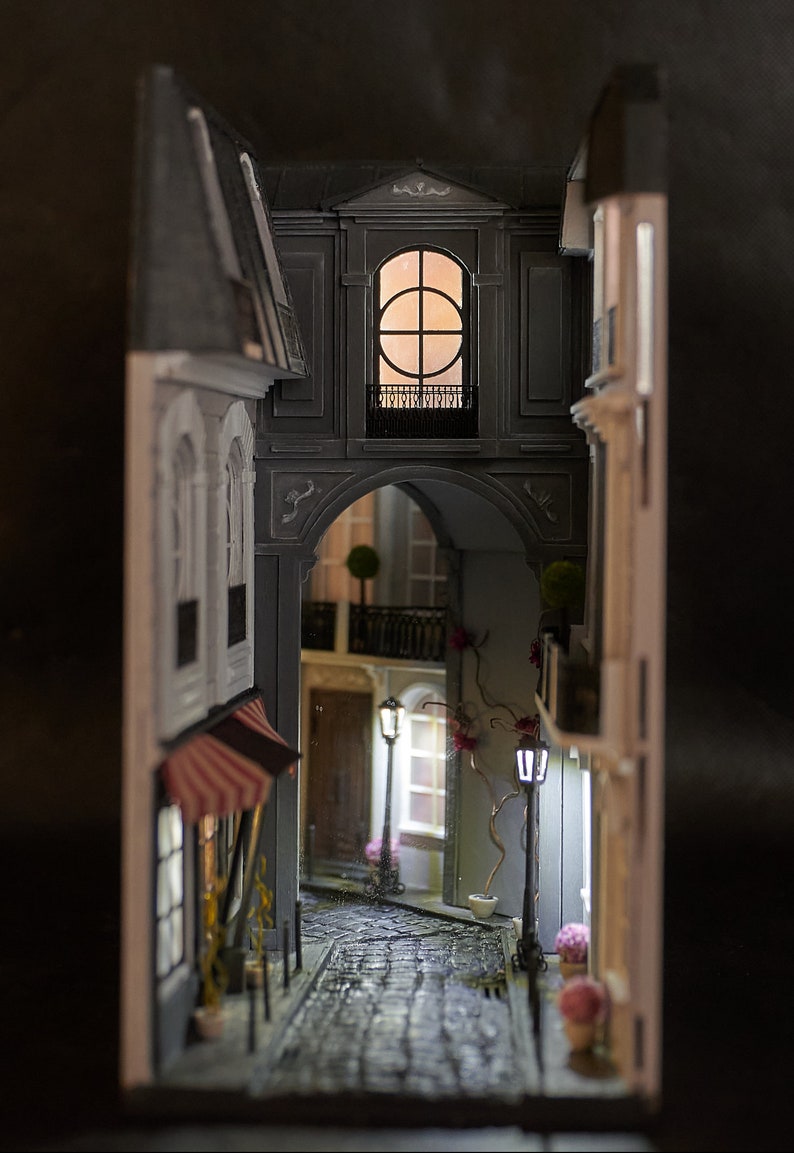 Book nook bookshelf insert art Paris alley Etsy