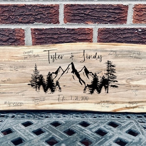 Mountain Design Maple Live Edge Wedding Guest Book/ Alternative Guest Book/ Laser Engraved