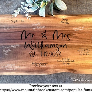 Walnut Live Edge Wedding Guest Book - Choose your font & text!- NEW SIZES AVAILABLE!