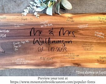 Walnut Live Edge Wedding Guest Book - Choose your font & text!- NEW SIZES AVAILABLE!