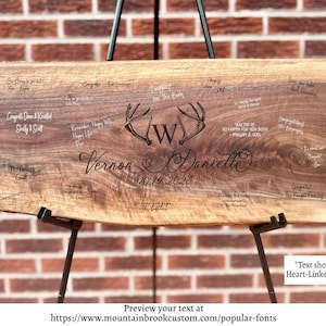 Antler Design Walnut Live Edge Wedding Guest Book/ Alternative Guest Book/ White Tail Deer Antlers/ Laser Engraved