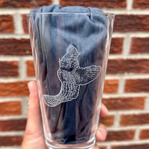 Ruffed Grouse Rocks/Wine/Pint Glass - Engraved Glassware