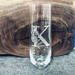 Floral Monogram Glass - Rocks/Wine/Pint/Stemless Wine/Champagne Flute/Wedding