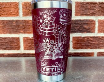 Floral Book Design - Personalized Engraved YETI Coffee Tumbler