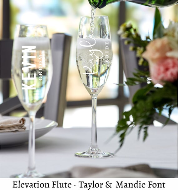  Personalized Wedding Champagne Flutes for Bride and Groom Set  of 2, Wedding Gifts, Champagne Glasses for Engagement with Names and Date,  Perfect Glasses for Cocktails and Toasts : Handmade Products