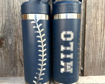 Baseball Stitches Your Name & Number - Personalized Engraved YETI Water Bottle