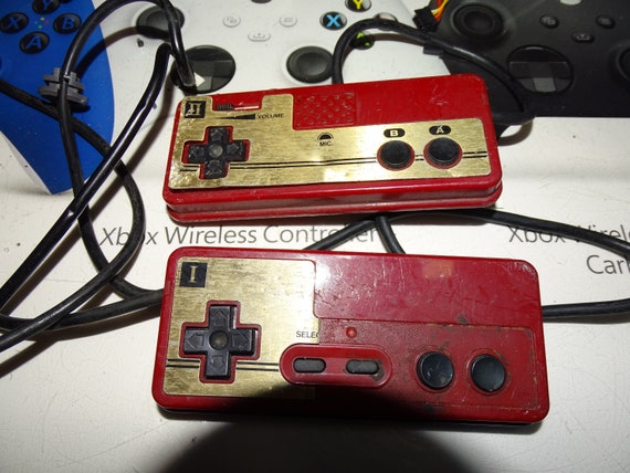 Nintendo Japan Famicom Red Worn/Broken As-Is Controller Set w/Cables-PARTS-READ