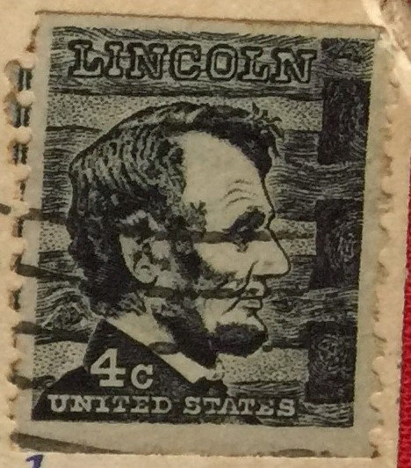 Antique 1967 Lincoln 4 Cents stamp black and white in Etsy