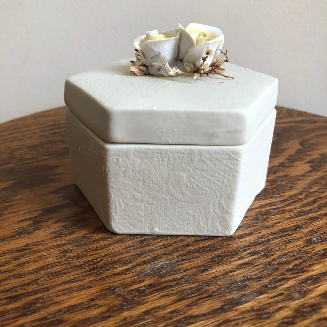 Beautiful Ceramic Trinket Box With Lid Yellow Rose Accents Etsy