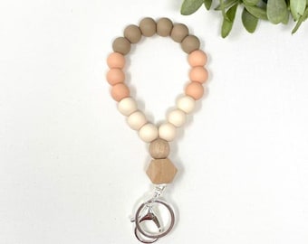 Boho Wristlet Keychain, Bohemian Bracelet, Neutral Keychain, Minimalist Wristlet, Natural Keychain for Women, Trending Now, Sweet Sixteen