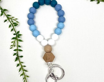 Boho Wristlet Keychain, Ombre Bracelet Keychain, Beaded Bangle, Blue Wristlet Keychain, Sweet Sixteen, Stylish Gift, Trending Now