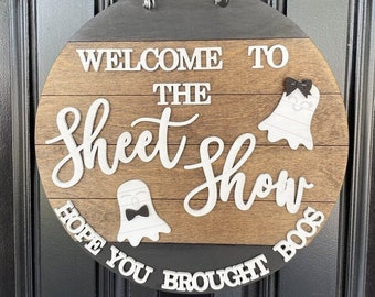Halloween Ghost Door Hanger, Fall Front Door Sign, Halloween Home Decor, Front Door Wreath, Housewarming Gift, Halloween Welcome Sign, Adult