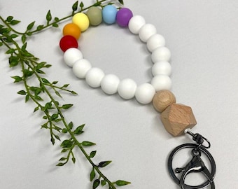 LGBTQ+ Pride Flag Keychain Wristlet, Minimalist Gift for Women, Love is Love, Best Friend Coming Out Gift, Gift for Daughter, Gift for Son