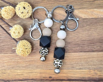 Minimalist Keychain, Leopard Keychain, Animal Print Keychain, Neutral Key Chain, Sweet 16 Gift, Gift for Women, Bag Accessory