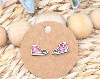High-Top Sneaker Stud Earrings, Mini Wooden Tennis Shoe Earrings, Cute Sneaker Jewelry, Handmade Shoe Lover Gift, Sporty Boho Studs