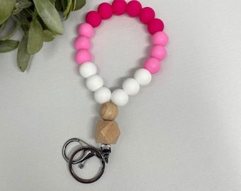 Boho Wristlet Keychain, Bracelet Keychain for Women, Pink Minimalist Wristlet, Easter Gift for Daughter,  Birthday Gift, Summer Keychain