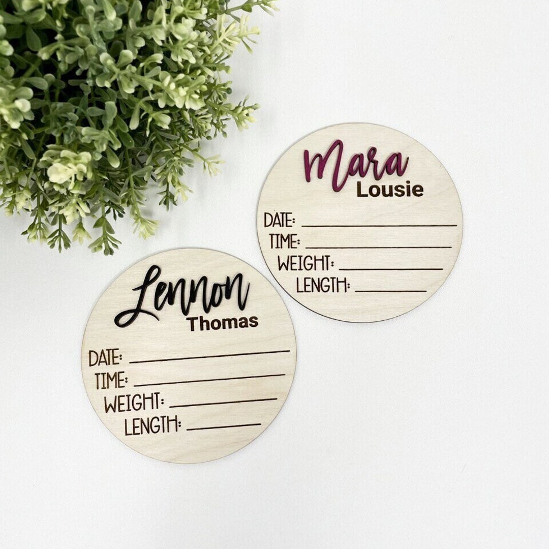 Round Wooden Baby Plaque, 3D Custom Wood Baby Name Announcement Sign ...