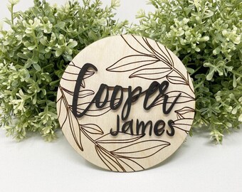 Round Wooden Baby Plaque, 3D Custom Wood Baby Name Announcement Sign ...