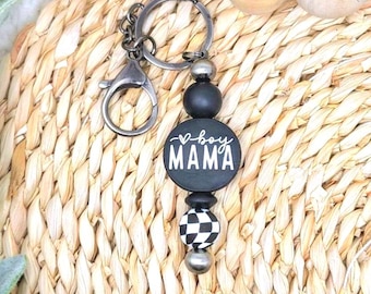 Boy Mom Keychain, Black Retro Beaded Bar Keychain, Trendy Mom Gift, Boy Mama Key Chain, Gift for Mothers Day, Gift under 10, New Mom Gift