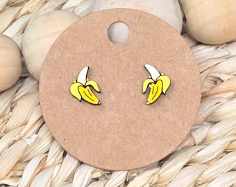 Wooden Earring Studs, Hypoallergenic Earring Stud, Banana Earrings, Food Earrings, Banana Fruit Earrings, Banana Lover Gift, Summer Earrings