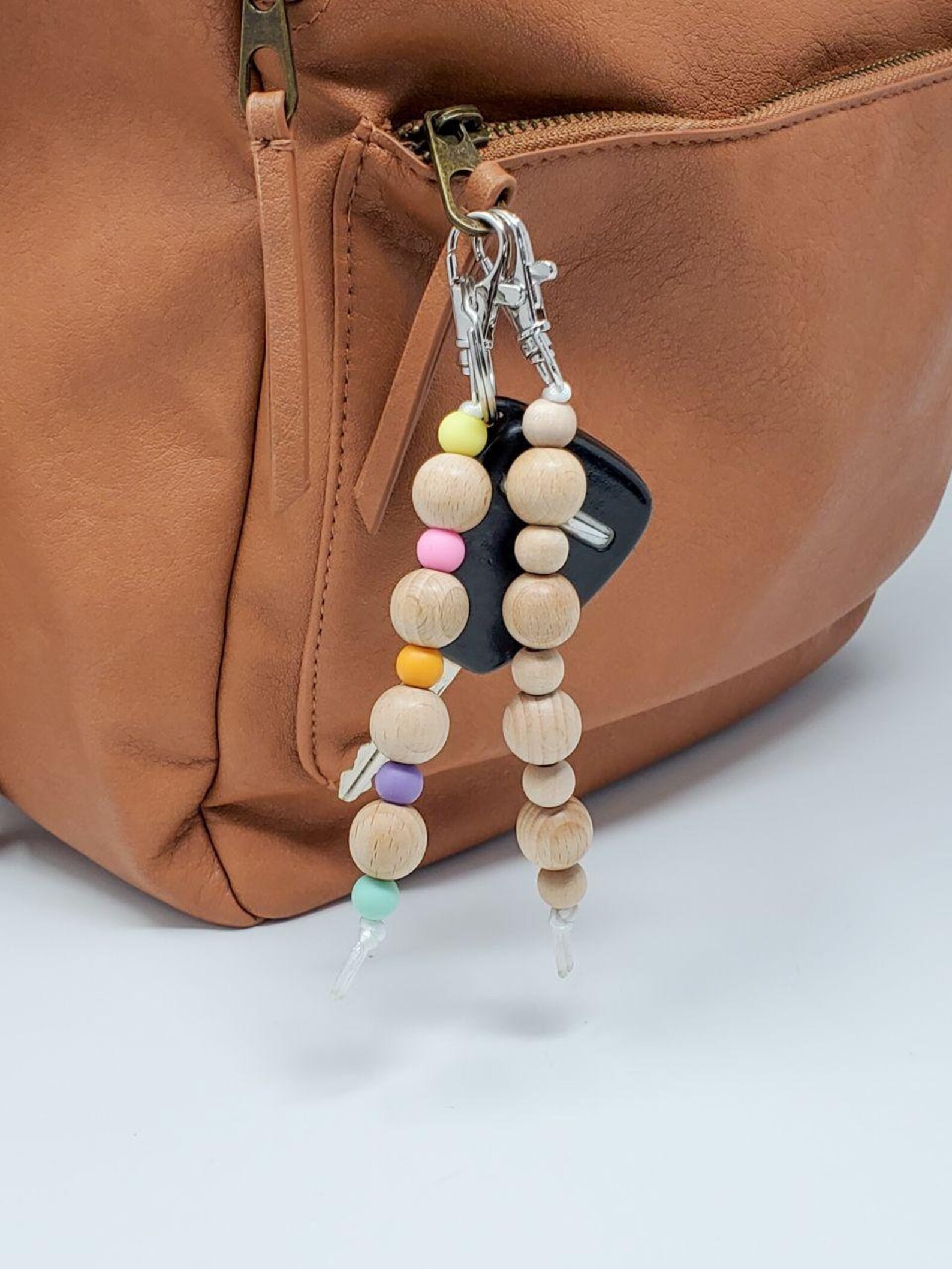 Minimalist Keychain Boho Keychain Wood Bead Keychain Etsy