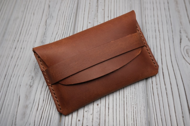 personalized leather card holder gift for men and women Handmade Brown Leather minimalits wallet