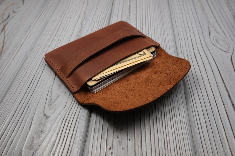 personalized leather card holder gift for men and women Handmade Brown Leather minimalits wallet