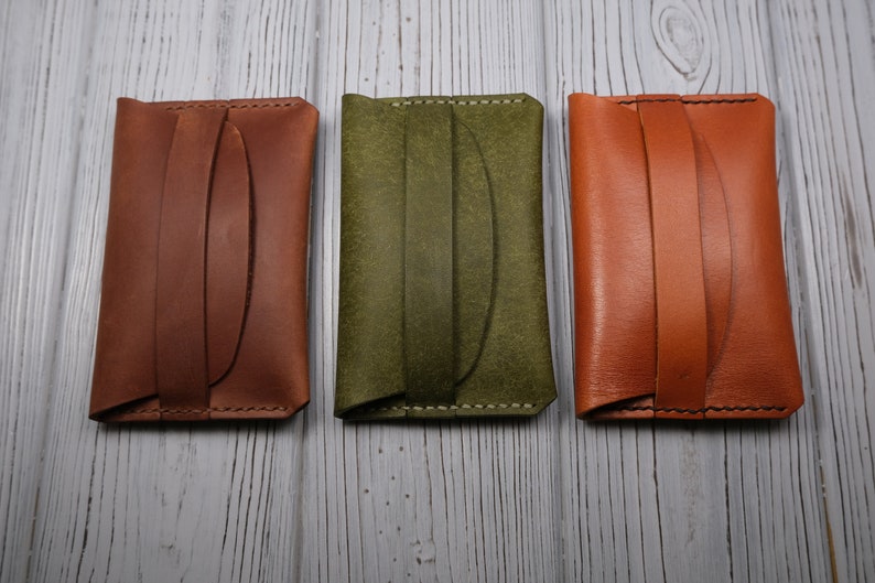 personalized leather card holder gift for men and women Handmade Brown Leather minimalits wallet