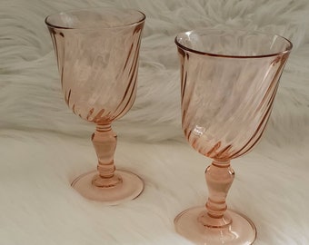 Vintage Mismatch Water Goblets Glass Stemware Pink Luminarc Wine And Crystal Wine Goblets Set Of 4 Clear and 2 Pink Luminarc Rosaline Swirl