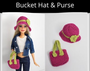 Crochet Bucket Hat and Purse for 11.5" Fashion Dolls - 1:6 Scale