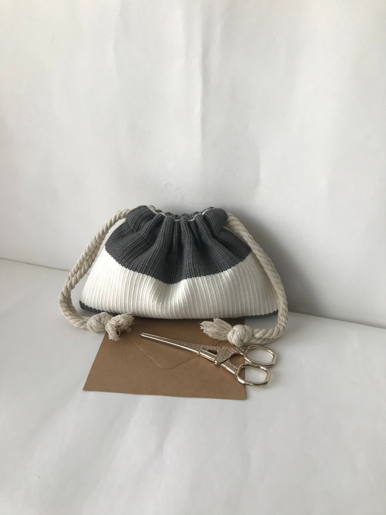 Small soft drawstring bag Olefin Stripe bag Accessories boho phone bag charger bag cute makeup pouch hippie gray white ring bag