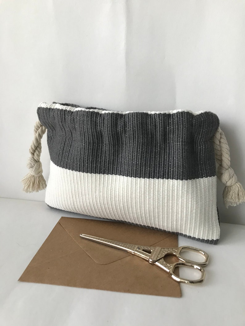 Small soft drawstring bag Olefin Stripe bag Accessories boho phone bag charger bag cute makeup pouch hippie gray white ring bag